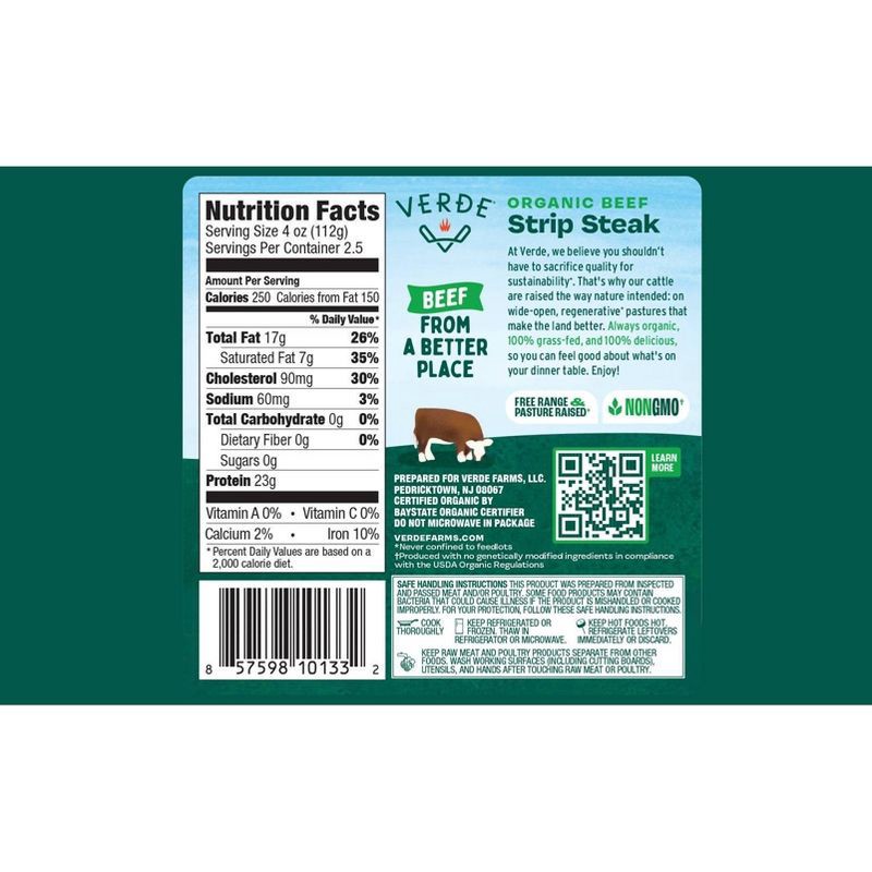 slide 2 of 4, Verde Farms Organic Grassfed Strip - 10oz, 10 oz