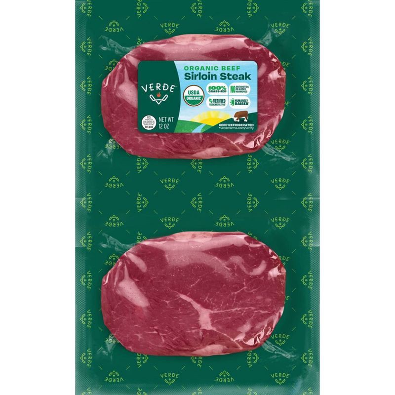 slide 1 of 4, Verde Farms Organic Grassfed Sirloin - 12oz, 12 oz