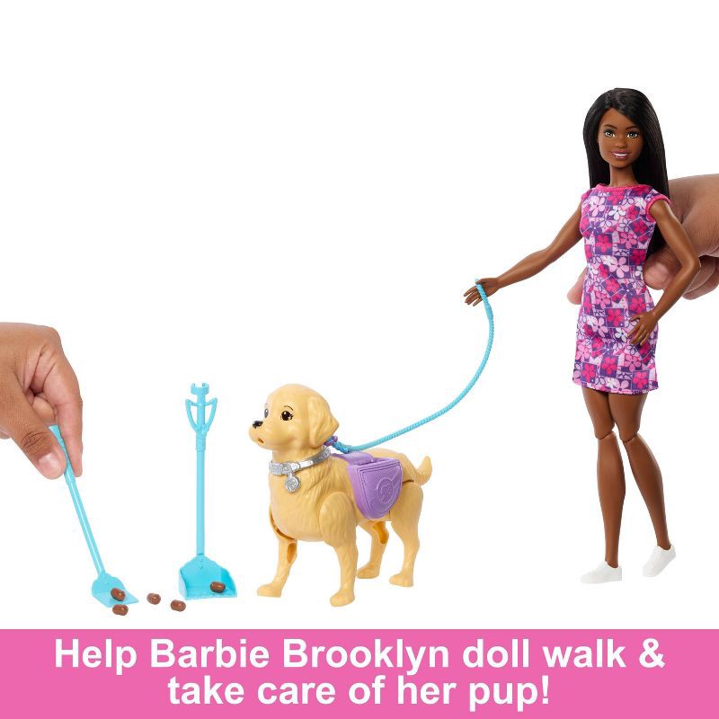 slide 1 of 6, Barbie Life in the City Brooklyn Doll with Walk & Potty Dog, Toy Set with Tail-Activated Pooping Pet Puppy (Target Exclusive), 1 ct