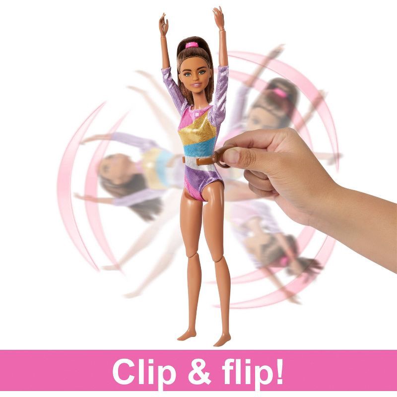 slide 4 of 6, Barbie Gymnastics Playset with Brunette Fashion Doll, Balance Beam, 10+ Accessories & Flip Feature, 1 ct