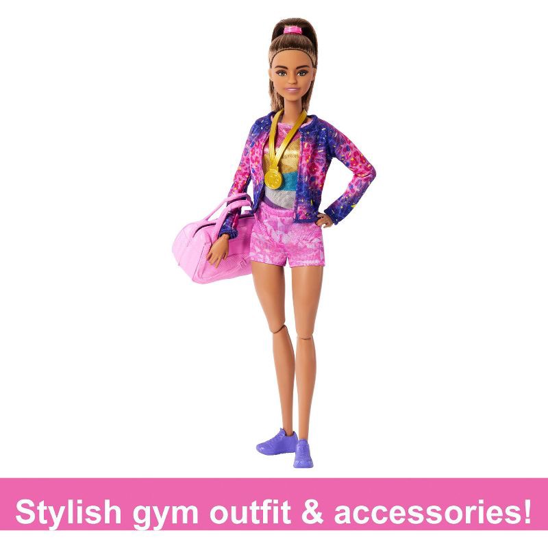 slide 5 of 6, Barbie Gymnastics Playset with Brunette Fashion Doll, Balance Beam, 10+ Accessories & Flip Feature, 1 ct