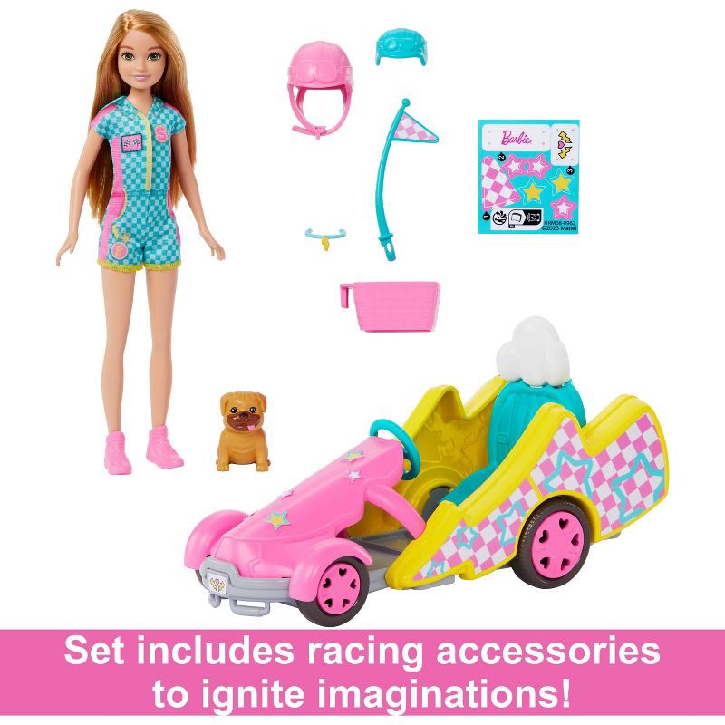 slide 4 of 6, Barbie Stacie Racer Doll with Go-Kart Toy Car, Dog, Accessories, & Sticker Sheet (Target Exclusive), 1 ct
