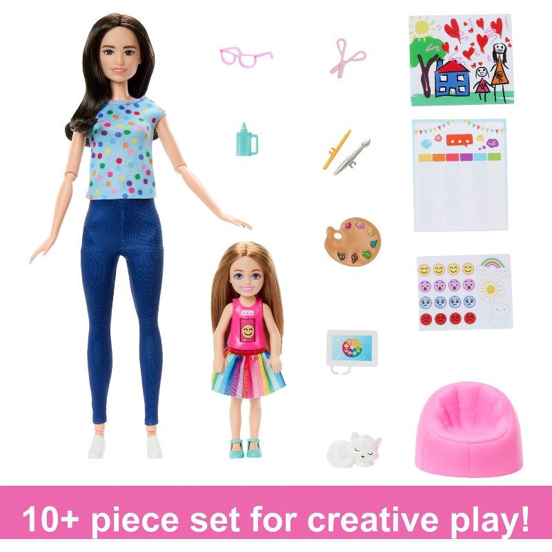 slide 3 of 6, Barbie Art Therapy Playset with 2 Dolls, Pet & Accessories, Shirt on Small Doll Rotates Emoji (Target Exclusive), 1 ct