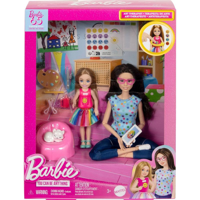 slide 6 of 6, Barbie Art Therapy Playset with 2 Dolls, Pet & Accessories, Shirt on Small Doll Rotates Emoji (Target Exclusive), 1 ct