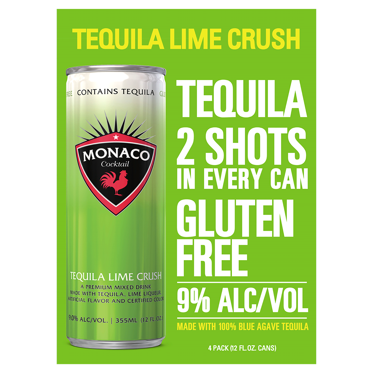 slide 1 of 2, Monaco Tequila Lime Crush Cocktail - 4pk/12 fl oz Cans, 4 ct; 12 oz
