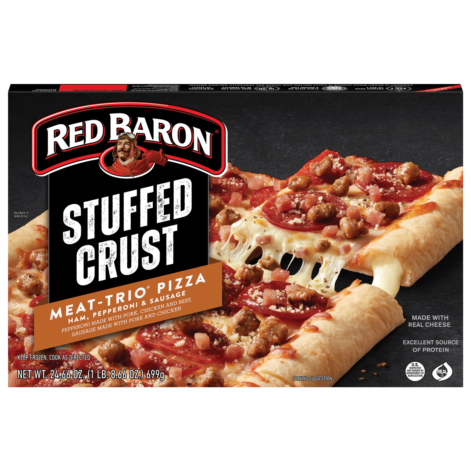 slide 1 of 2, Red Baron Meat Trio Stuffed Crust, 24 oz