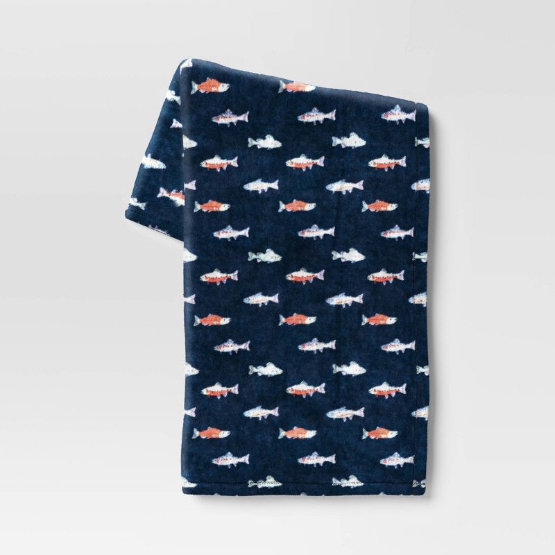 slide 1 of 4, Fish Printed Plush Throw Blanket - Room Essentials™: Soft, Cozy, Recycled Polyester, 50x70", 1 ct