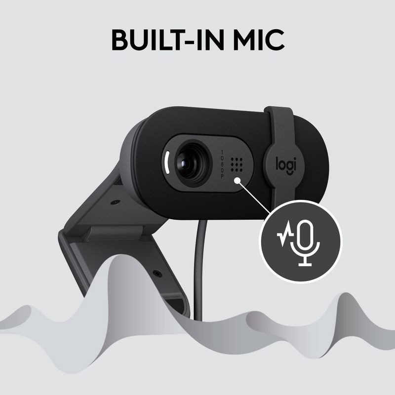 slide 5 of 9, Logitech Brio 100 1080p Webcam - Black, 1 ct