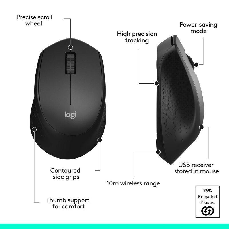 slide 8 of 10, Logitech MK345 Wireless Keyboard - Black: Full Size with 10-Key Pad & Wrist Rest, 1 ct