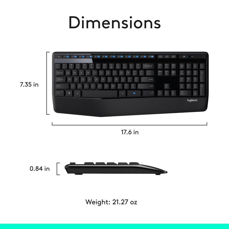 slide 9 of 10, Logitech MK345 Wireless Keyboard - Black: Full Size with 10-Key Pad & Wrist Rest, 1 ct