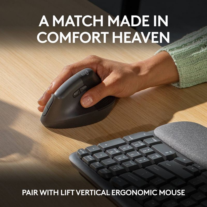 slide 8 of 10, Logitech Wave Keys Bluetooth Keyboard - Black: Ergonomic Design, Wrist Rest, 1 ct