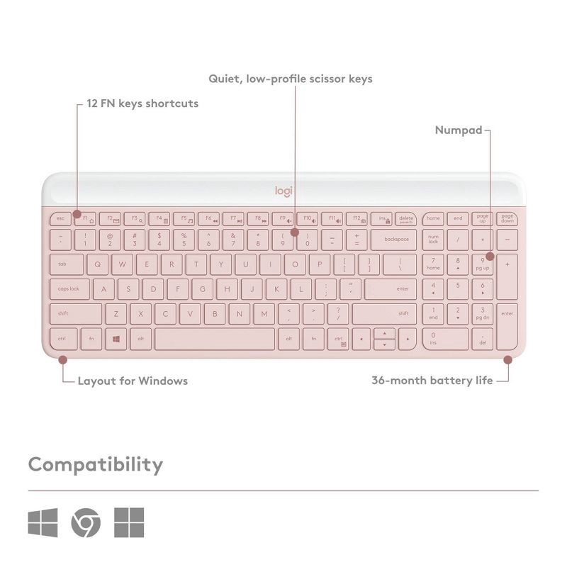 slide 6 of 10, Logitech MK470 Keyboard - Pink: USB-A Low-Profile Full-Size Keyboard & Mouse Combo, 1 ct
