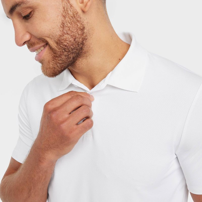 slide 3 of 3, Men's Textured Polo Shirt - All In Motion™ White XL: Recycled Polyester, Moisture Wicking, Quick Dry, 1 ct
