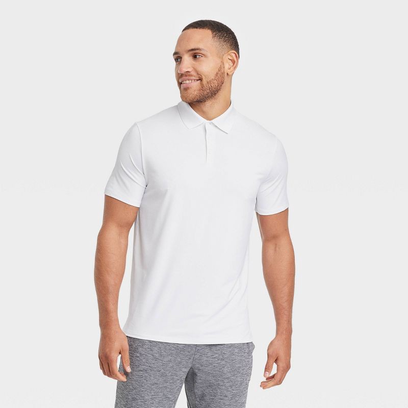 slide 1 of 3, Men's Textured Polo Shirt - All In Motion™ White XL: Recycled Polyester, Moisture Wicking, Quick Dry, 1 ct