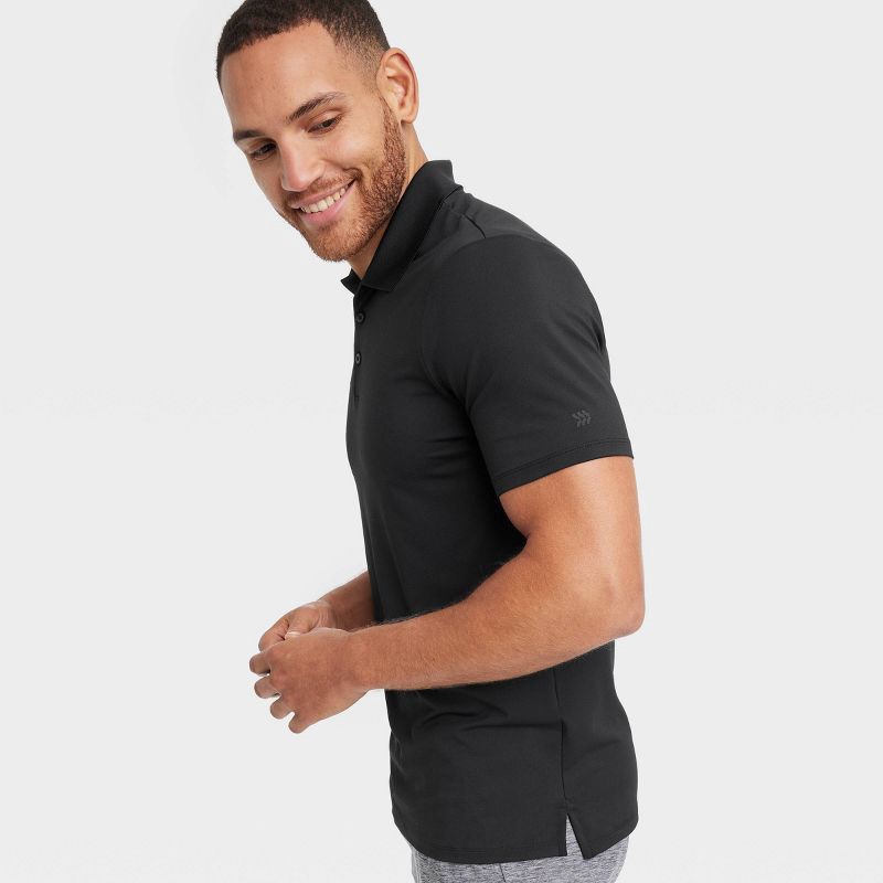 slide 3 of 3, Men's Textured Polo Shirt - All In Motion™ Black S: Moisture Wicking, Quick Dry, Jacquard Knit, 1 ct