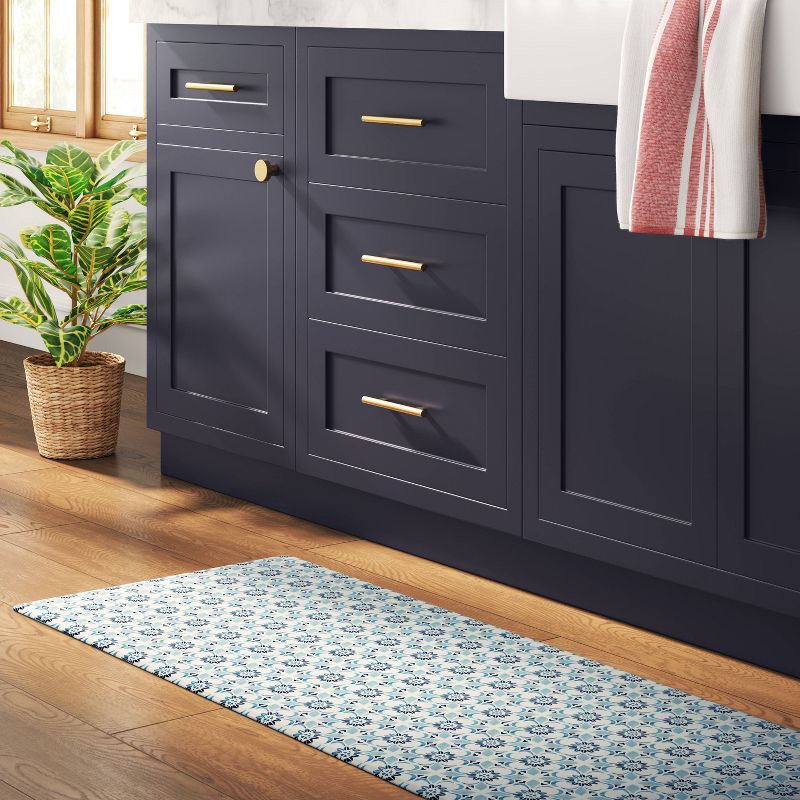 slide 2 of 4, 1'6"x5" Medallion Comfort Runner Mat Blue - Threshold™: Skid-Resistant Indoor Kitchen Floor Mat, 1 ct