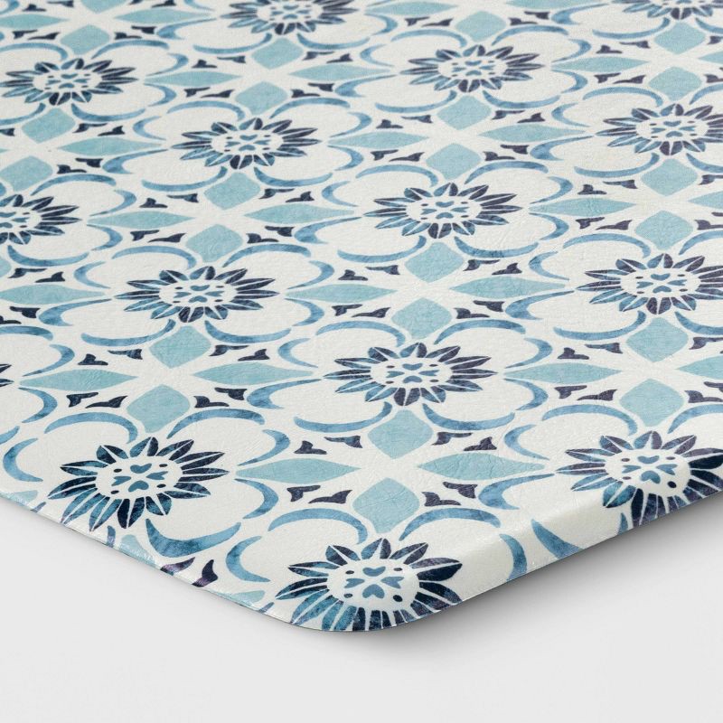 slide 3 of 4, 1'6"x5" Medallion Comfort Runner Mat Blue - Threshold™: Skid-Resistant Indoor Kitchen Floor Mat, 1 ct