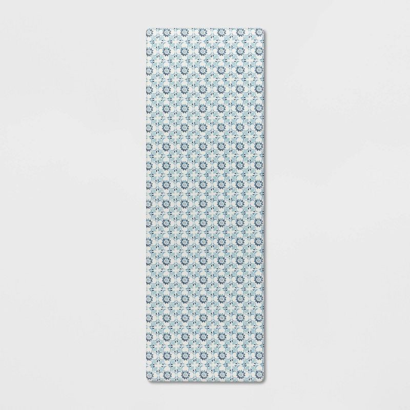 slide 1 of 4, 1'6"x5" Medallion Comfort Runner Mat Blue - Threshold™: Skid-Resistant Indoor Kitchen Floor Mat, 1 ct