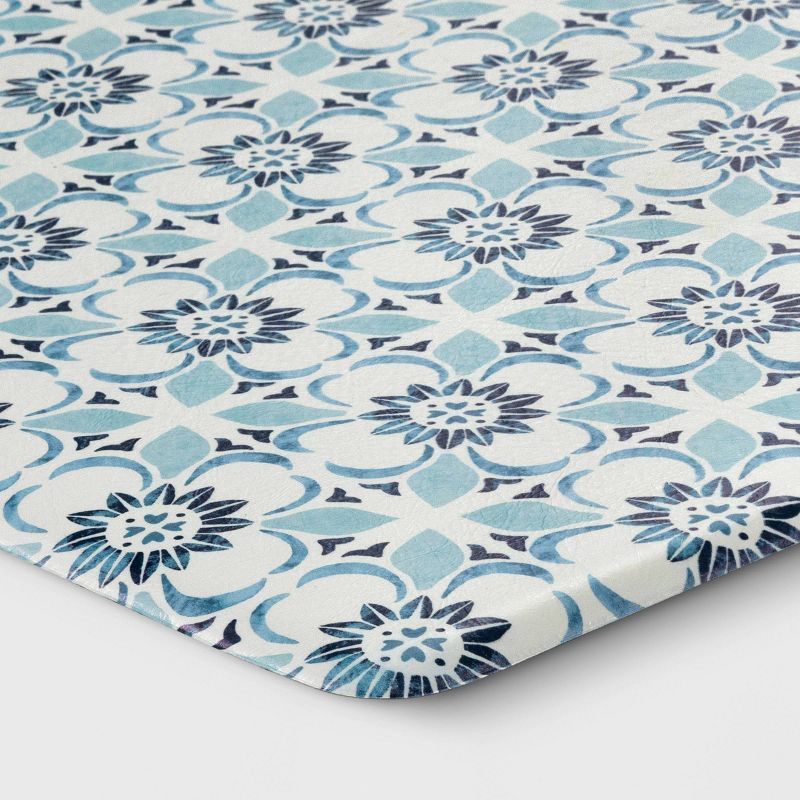 slide 3 of 4, 1'5"x2'6" Medallion Comfort Mat Blue - Threshold™: Skid-Resistant Indoor Floor Mat, Kitchen Use, Flat Pile, 1 ct