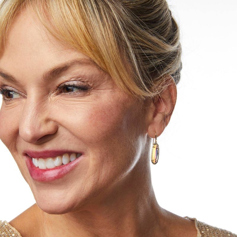 slide 2 of 2, Kendra Scott Eva Dichroic Glass 14K Gold Over Brass Drop Earrings - Gold: Statement Jewelry, French Wire Closure, 1 ct