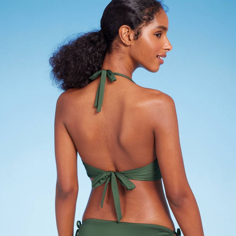 slide 5 of 5, Women's Triangle Bralette Faux Wrap Halter Bikini Top - Shade & Shore™ Dark Green L, 1 ct