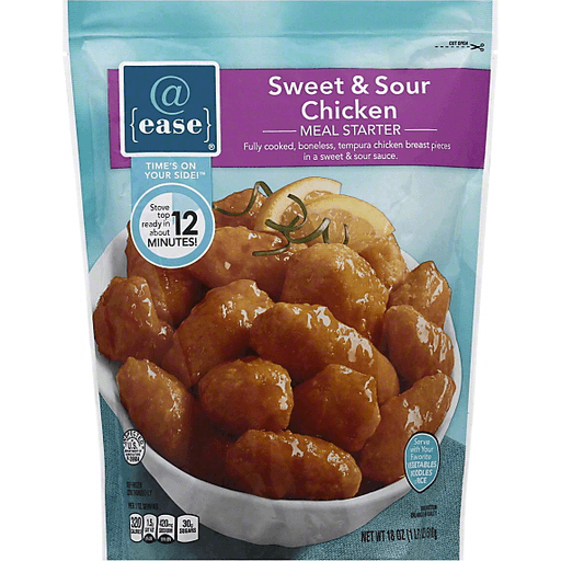 slide 2 of 3, @ease Sweet & Sour Chicken Fully Cooked, Boneless, Tempura Chicken Breast Pieces In A Sweet & Sour Sauce Meal Starter, 18 oz