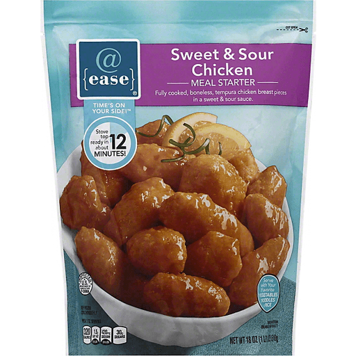 slide 3 of 3, @ease Sweet & Sour Chicken Fully Cooked, Boneless, Tempura Chicken Breast Pieces In A Sweet & Sour Sauce Meal Starter, 18 oz