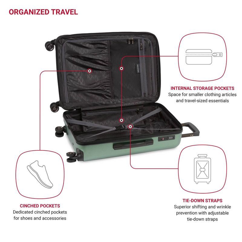 slide 4 of 15, SWISSGEAR Energie Hardside Medium Checked Spinner Suitcase – Verdun Green: Tear-Resistant Polycarbonate Shell, 1 ct