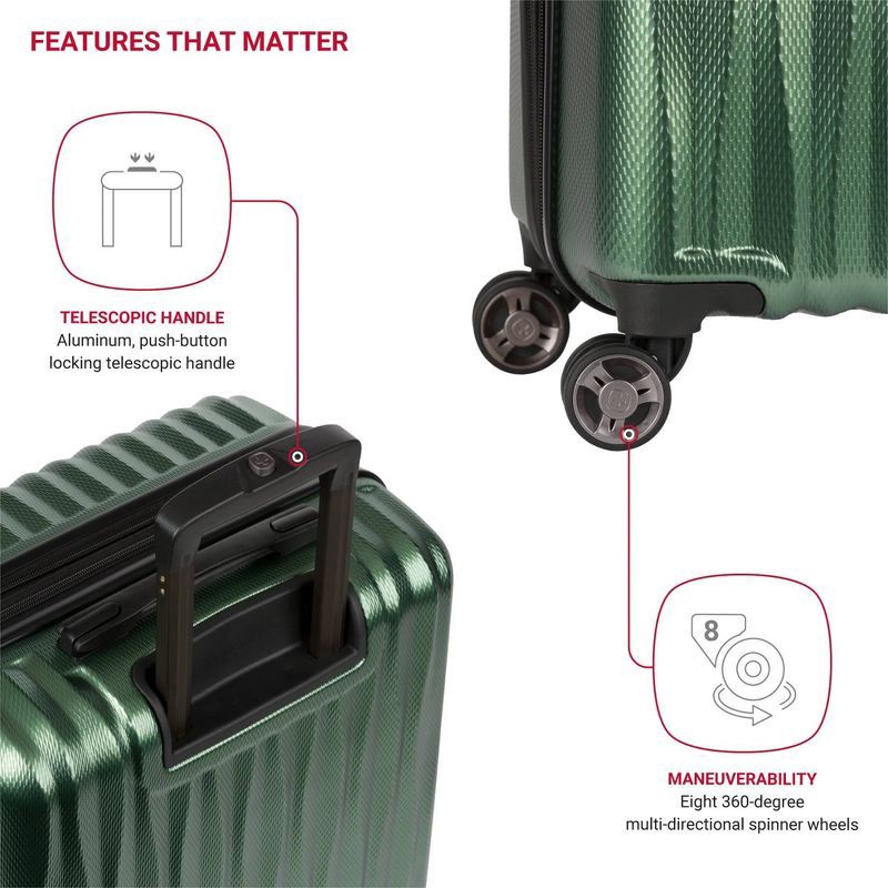 slide 6 of 15, SWISSGEAR Energie Hardside Medium Checked Spinner Suitcase – Verdun Green: Tear-Resistant Polycarbonate Shell, 1 ct