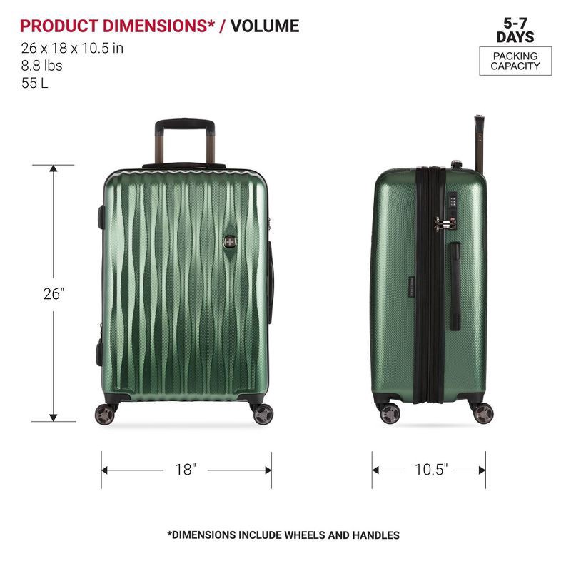 slide 7 of 15, SWISSGEAR Energie Hardside Medium Checked Spinner Suitcase – Verdun Green: Tear-Resistant Polycarbonate Shell, 1 ct