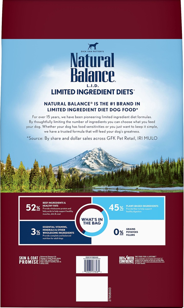 slide 3 of 8, Natural Balance Limited Ingredient Diets Beef Formula Dry Dog Food, 24 Pounds, Grain Free, 24 lb