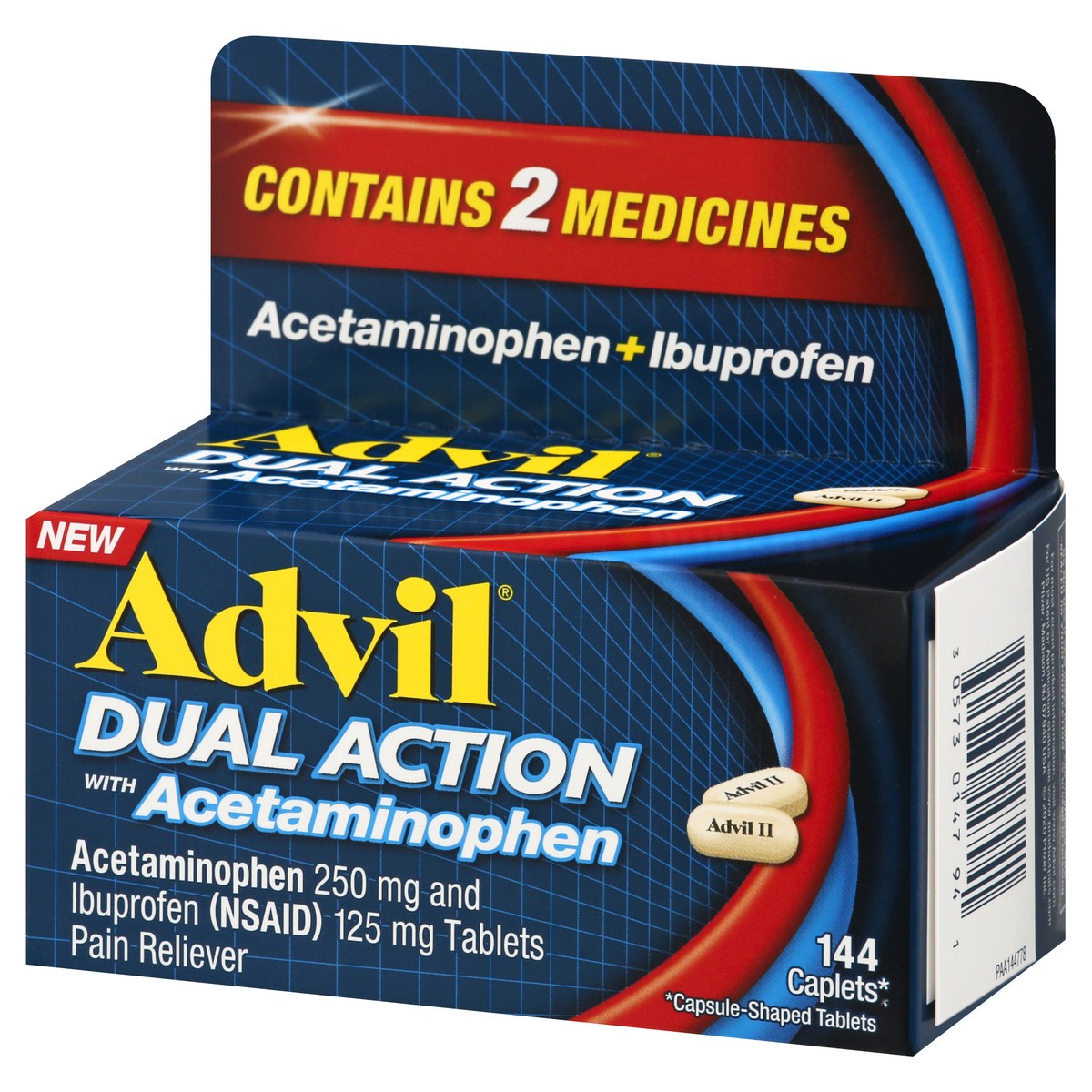 slide 11 of 11, Advil Dual Action Acetaminophen Ibuprofen Pain Relieving Caplets, 144 ct