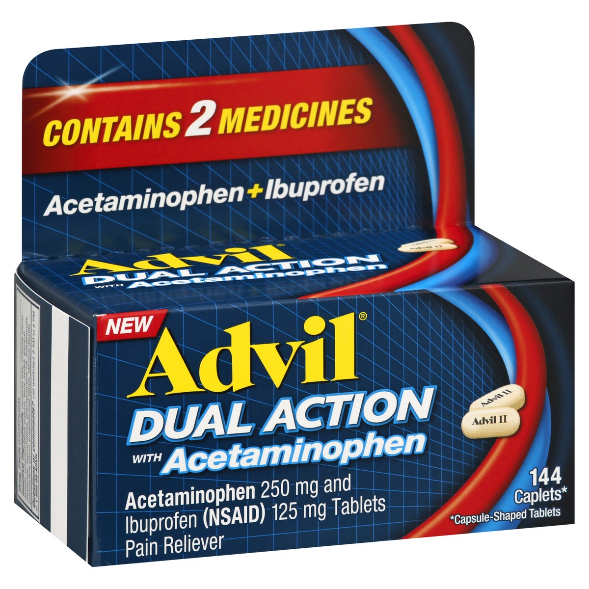 slide 4 of 11, Advil Dual Action Acetaminophen Ibuprofen Pain Relieving Caplets, 144 ct