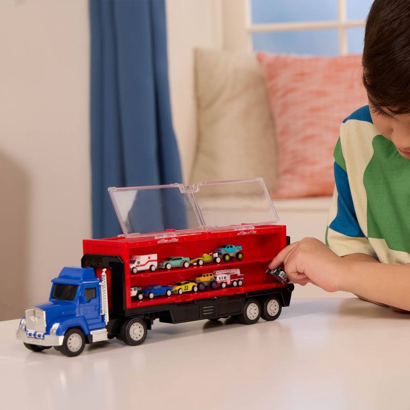 slide 9 of 9, DRIVEN by Battat Pocket Car Carrier Truck with 10 Cars: Metal & Plastic Toy Semi Truck, 13-Piece Set, 1 ct