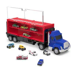 DRIVEN by Battat Pocket Car Carrier Truck with 10 Cars: Metal & Plastic Toy Semi Truck, 13-Piece Set