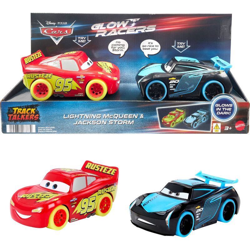 slide 1 of 6, Disney Pixar Cars Track Talkers Glow Racers Lightning McQueen & Jackson Storm - 2pk (Target Exclusive), 2 ct