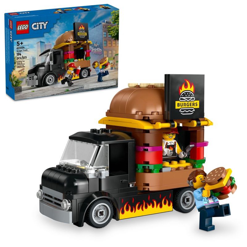 slide 1 of 6, LEGO City Burger Truck Toy Building Set, Pretend Play Toy 60404, 1 ct
