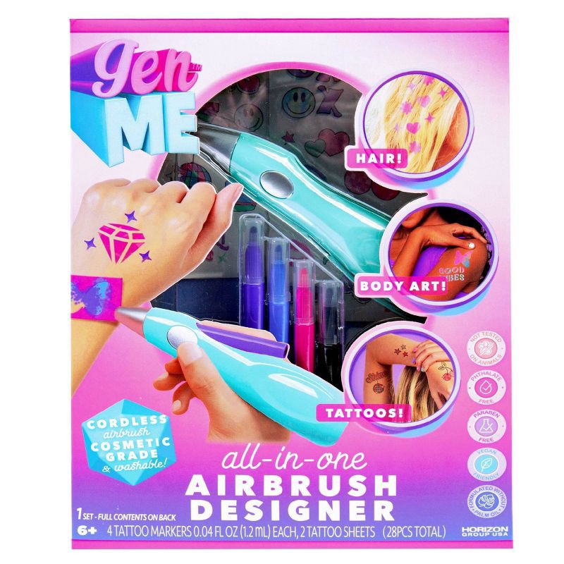 slide 1 of 6, GenMe 3-in-1 Airbrush Designer: Craft Activity Kit for Kids, Includes Stencils & Markers, 1 ct