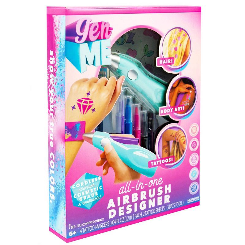 slide 5 of 6, GenMe 3-in-1 Airbrush Designer: Craft Activity Kit for Kids, Includes Stencils & Markers, 1 ct
