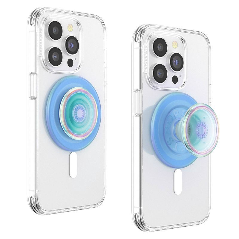 slide 2 of 8, PopSockets Magnetic Phone Grip with MagSafe, Magnetic Adapter Ring Included – Blue Iridescent Translucent, 1 ct