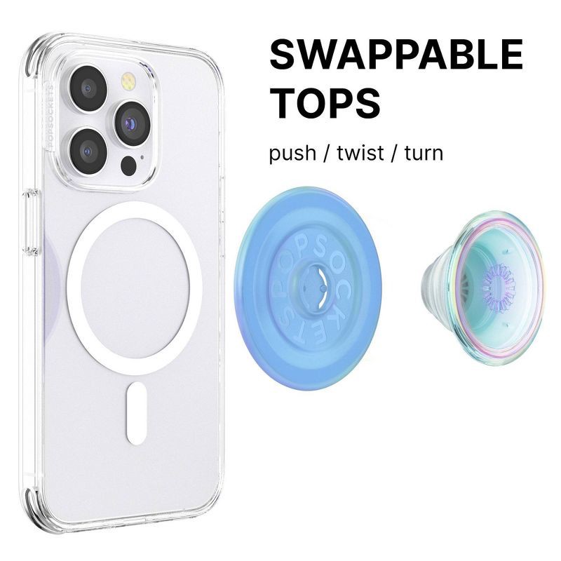 slide 3 of 8, PopSockets Magnetic Phone Grip with MagSafe, Magnetic Adapter Ring Included – Blue Iridescent Translucent, 1 ct