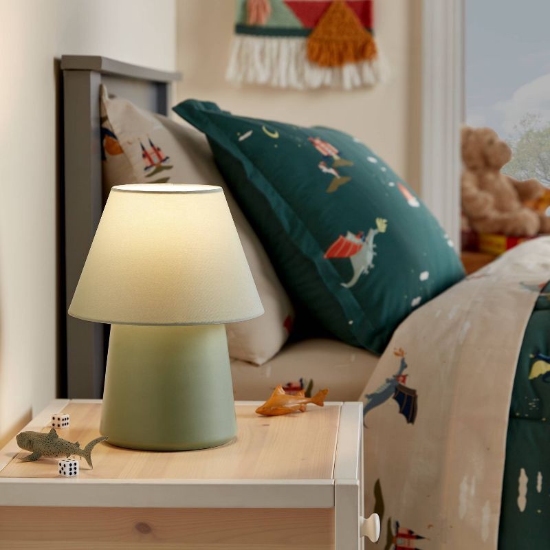 slide 3 of 4, Mini Kids' Table Lamp Green - Pillowfort™: Ceramic Accent, Drum Shade, ETL Listed, 60W Max, Inline Switch, 1 ct