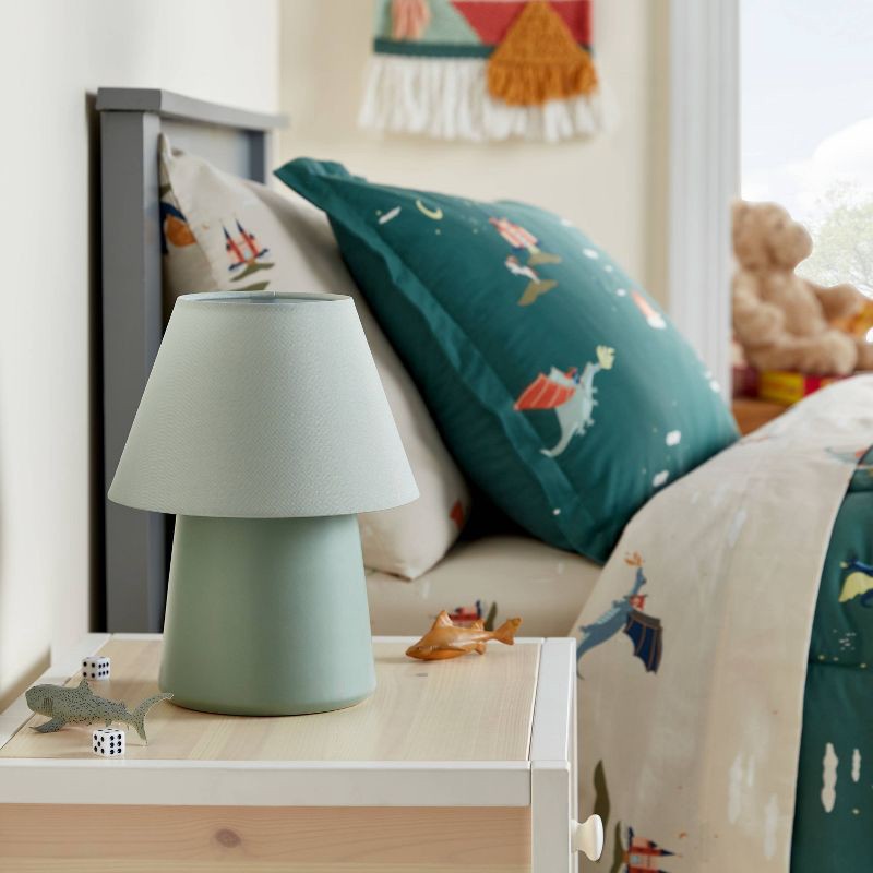 slide 1 of 4, Mini Kids' Table Lamp Green - Pillowfort™: Ceramic Accent, Drum Shade, ETL Listed, 60W Max, Inline Switch, 1 ct