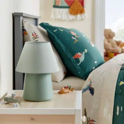 Mini Kids' Table Lamp Green - Pillowfort™: Ceramic Accent, Drum Shade, ETL Listed, 60W Max, Inline Switch