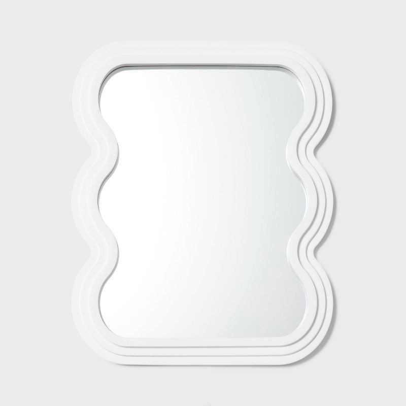slide 1 of 4, Wave Kids' Mirror White - Pillowfort™: Squiggly Wavy Decorative Wall Sculpture, Resin & Glass, 20"x16", 1 ct