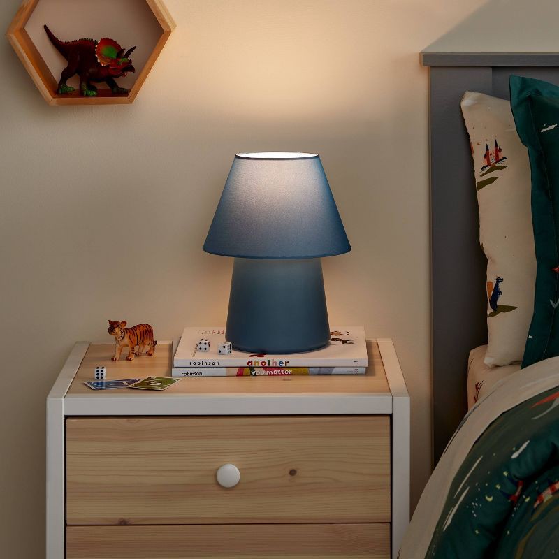 slide 3 of 4, Mini Kids' Table Lamp Blue - Pillowfort™: Ceramic Accent, Drum Shade, ETL Listed, 60W Max, Inline Switch, 1 ct