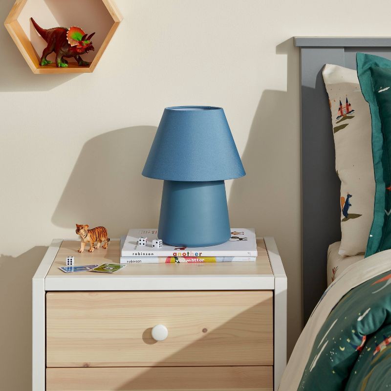 slide 1 of 4, Mini Kids' Table Lamp Blue - Pillowfort™: Ceramic Accent, Drum Shade, ETL Listed, 60W Max, Inline Switch, 1 ct