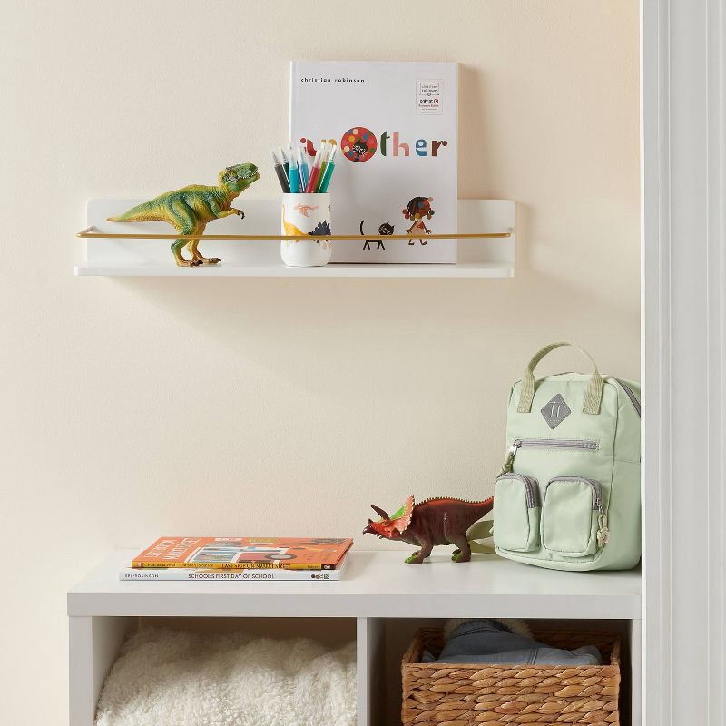 slide 2 of 4, Kids' Wall Shelf White with Gold - Pillowfort™: Floating Decorative MDF Wall Organizer, 24" Wide, 1 ct