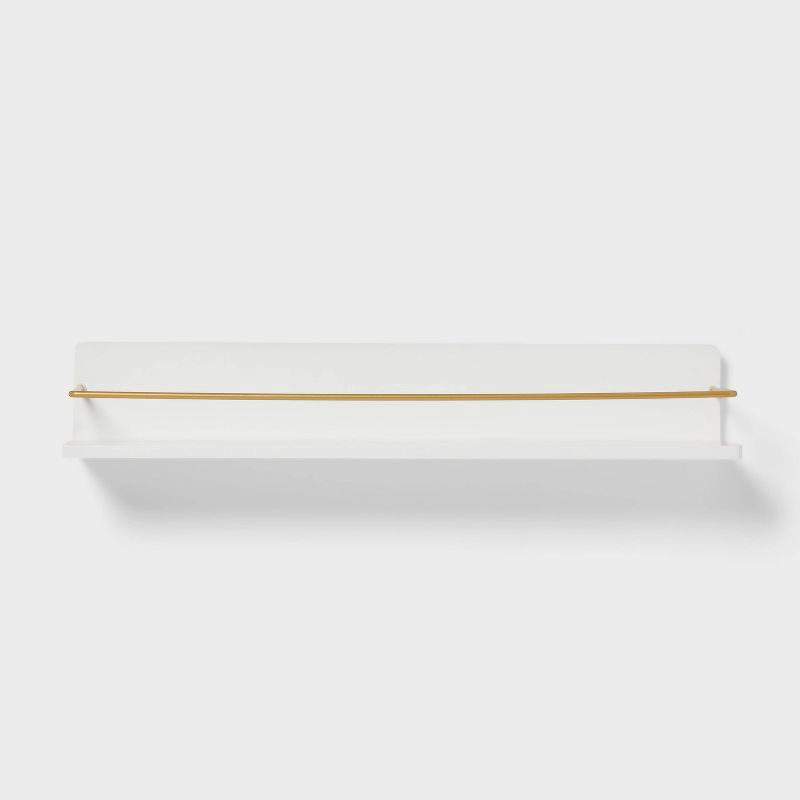 slide 3 of 4, Kids' Wall Shelf White with Gold - Pillowfort™: Floating Decorative MDF Wall Organizer, 24" Wide, 1 ct