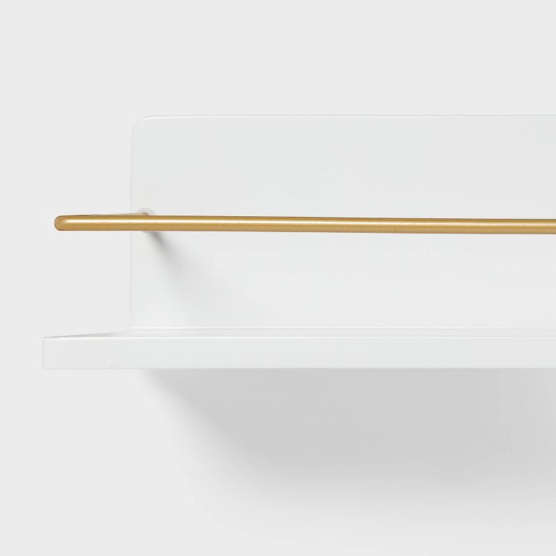slide 4 of 4, Kids' Wall Shelf White with Gold - Pillowfort™: Floating Decorative MDF Wall Organizer, 24" Wide, 1 ct